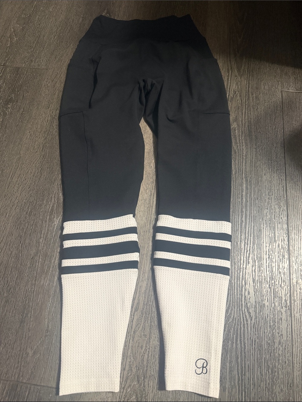 Bombshell sportswear Black with White Athletic Leggings with Striped Detail